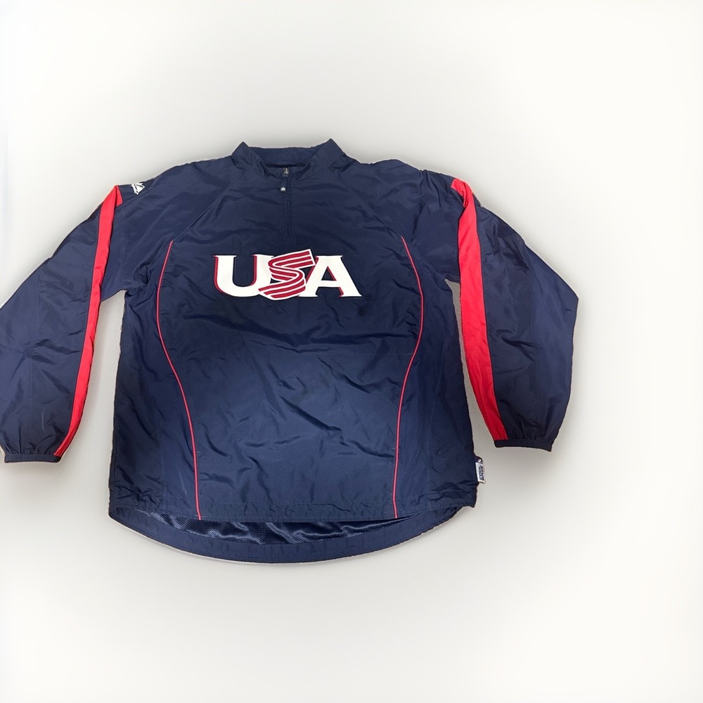 World Baseball Classic USA Majestic Jacket L Windbreaker 1/4 Zip Pullover WBC